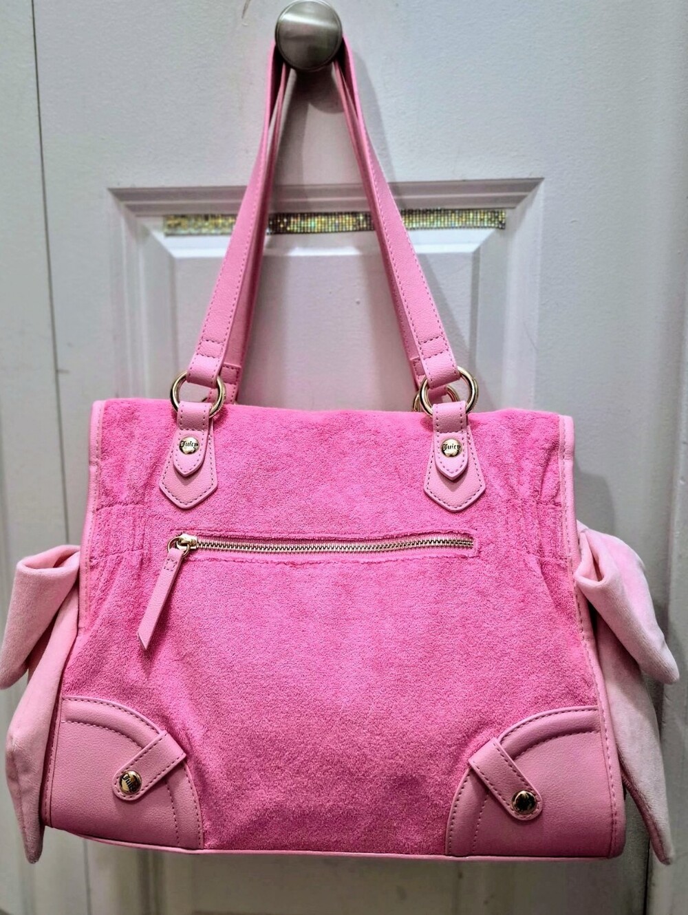 💘*Juicy Angel* Embroidered, Pink Sequins Velour Tote💕 - Picture 6 of 14
